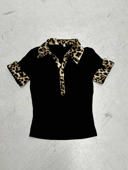 Damen Poloshirt mit Leopardenmuster-Details EB