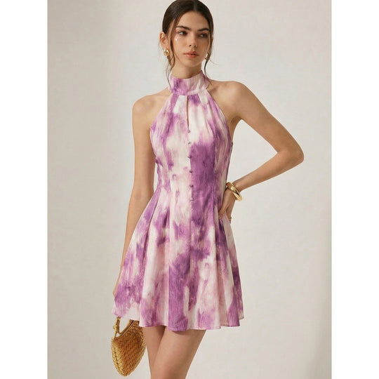 Damen Sommerliches Minikleid mit hochgeschlossenem Kragen und verspieltem Farbverlauf EB