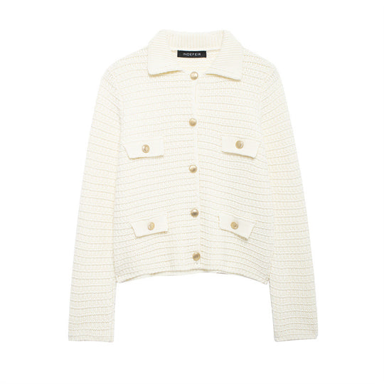 Damen Kurze Strickjacke mit Knopfdetails und aufgesetzten Taschen EB