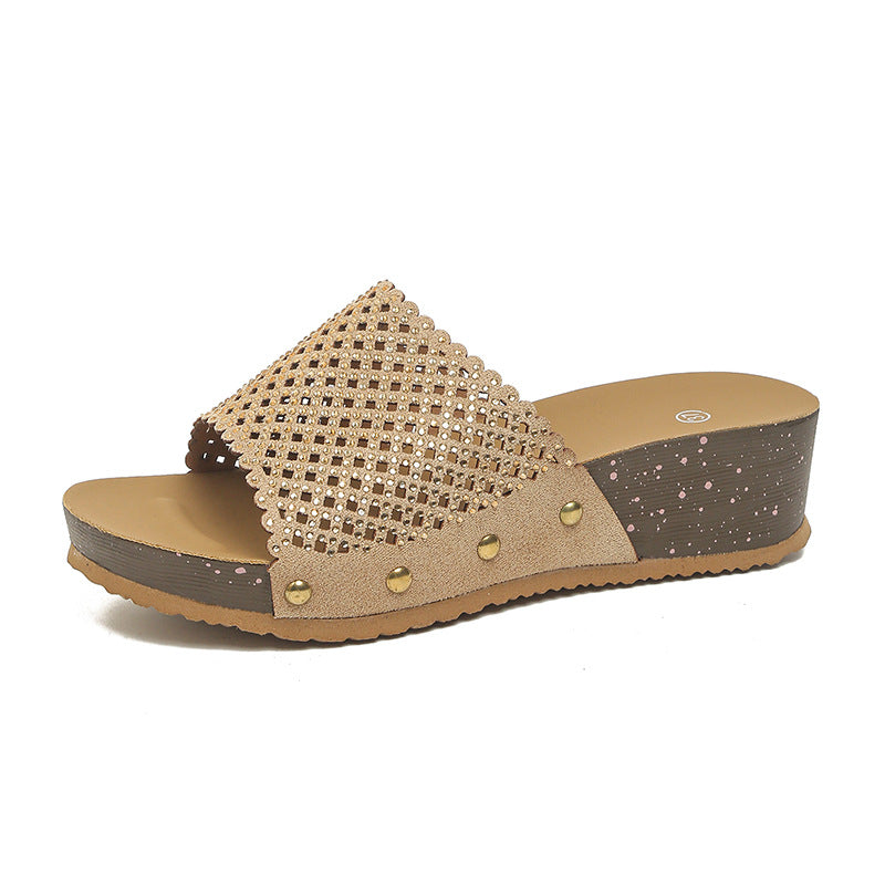Damen Wedge-Pantoletten mit Glitzer- und Leopardenmuster EB
