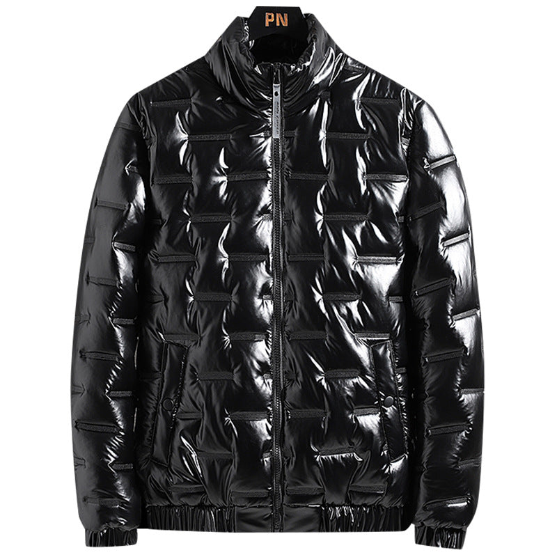 Herren Glänzende Steppjacke mit geometrischer Steppung und Stehkragen EB