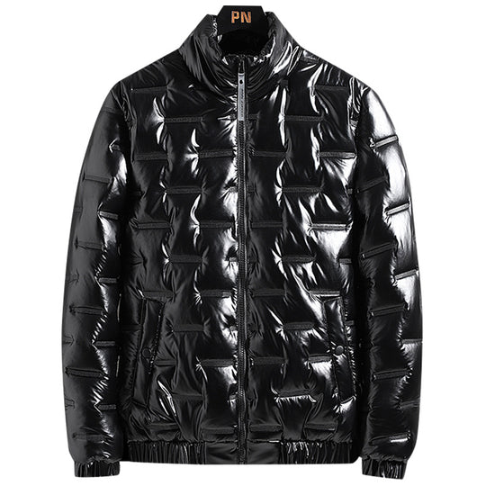 Herren Glänzende Steppjacke mit geometrischer Steppung und Stehkragen EB