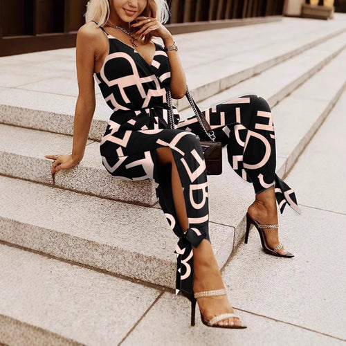 Damen Modischer Jumpsuit mit grafischem Design und figurbetontem Schnitt EB