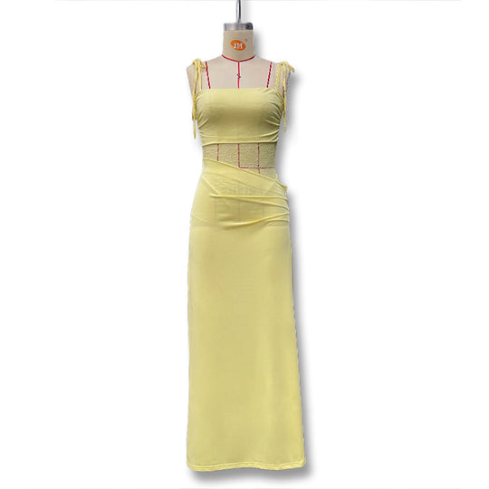 Damen Elegantes Maxikleid mit transparentem Oberteil und figurbetontem Design EB