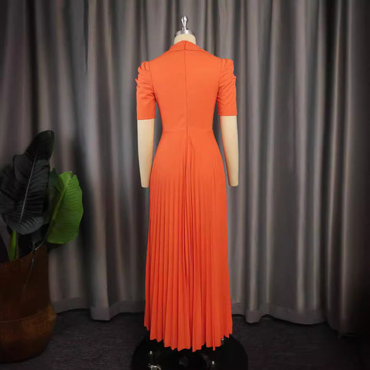 Damen elegantes Wickelkleid mit plissiertem Rock und Puffärmeln EB
