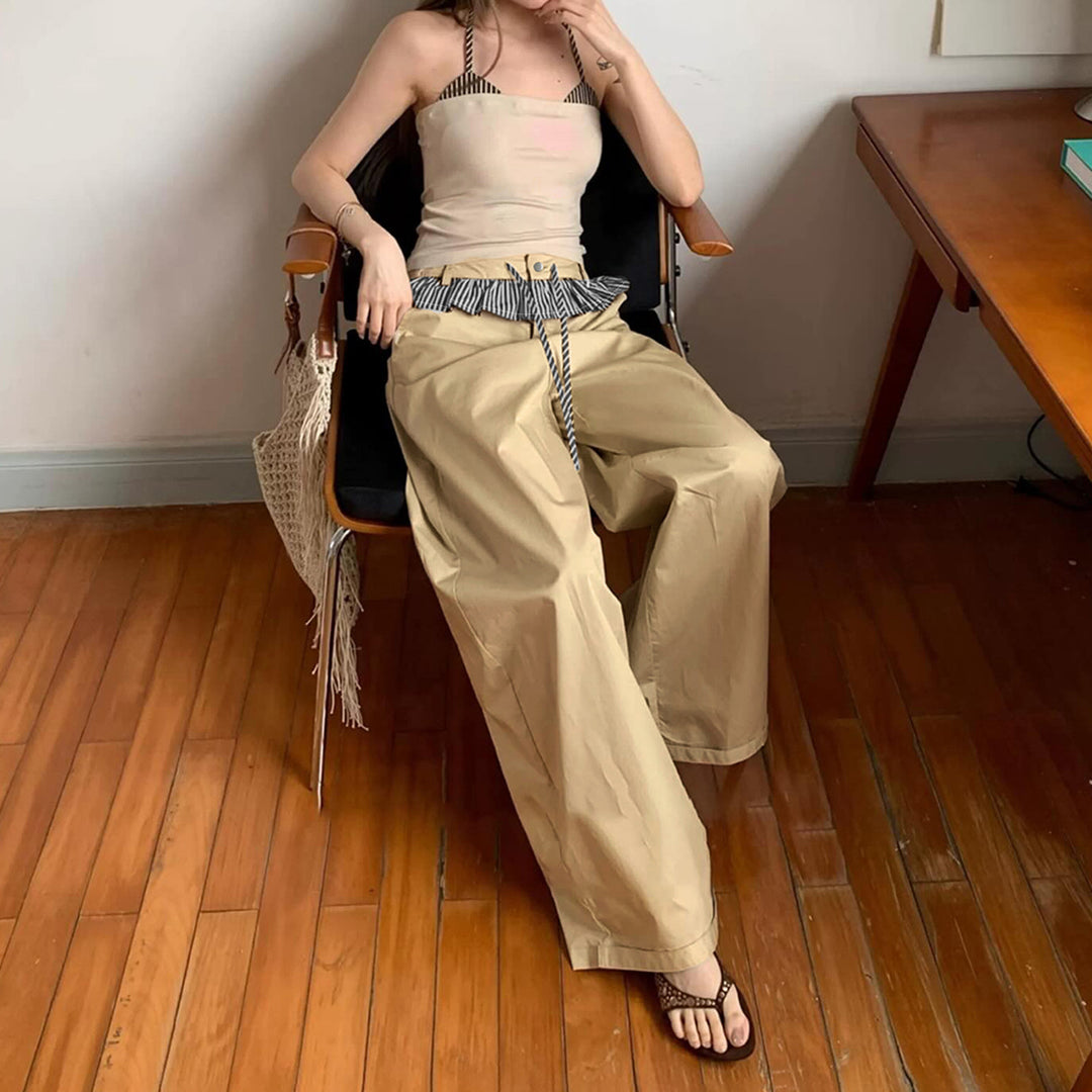 Damen Weite Freizeithose mit Rüschendetails und verstellbarem Bund EB