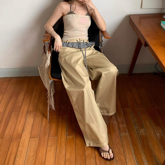 Damen Weite Freizeithose mit Rüschendetails und verstellbarem Bund EB