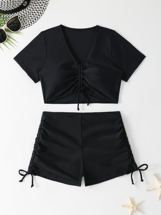 Damen Sportliches Crop-Top und Shorts-Set EB
