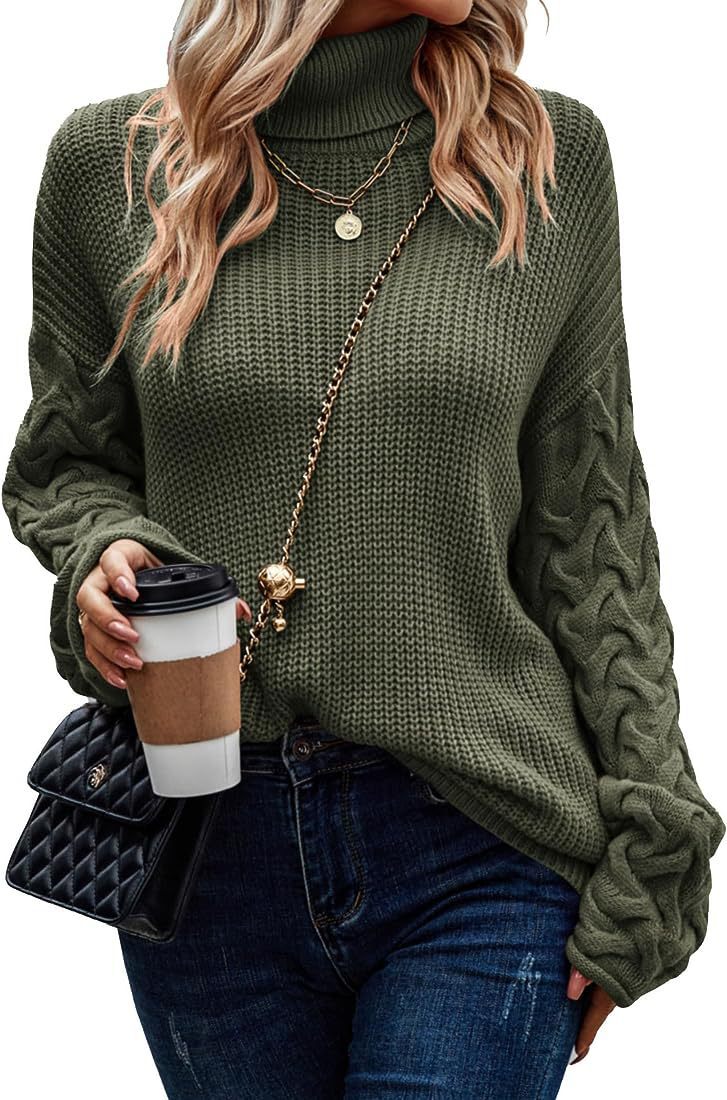Damen Grobstrickpullover mit modernem Zopfdesign und hohem Kragen EB