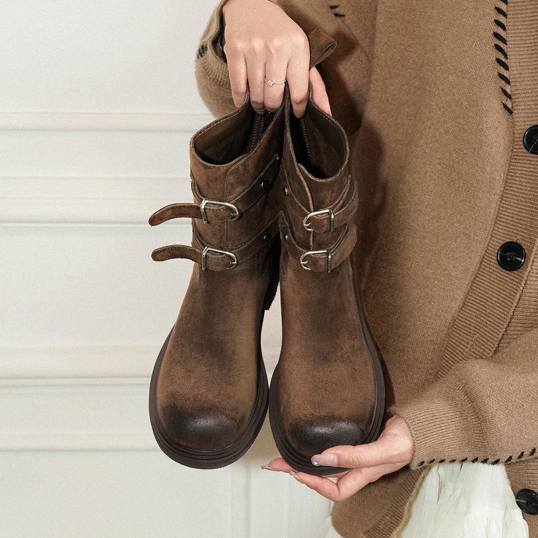 Damen Stiefel mit stylischen Schnallen und robustem Profil EB
