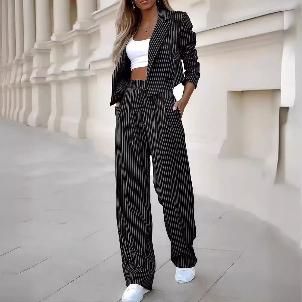 Damen stylisches Business-Outfit mit marginalem Streifenmuster EB
