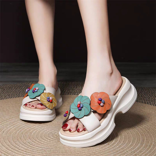Damen Plateau-Pantoletten mit floralem Design und komfortabler Sohle EB