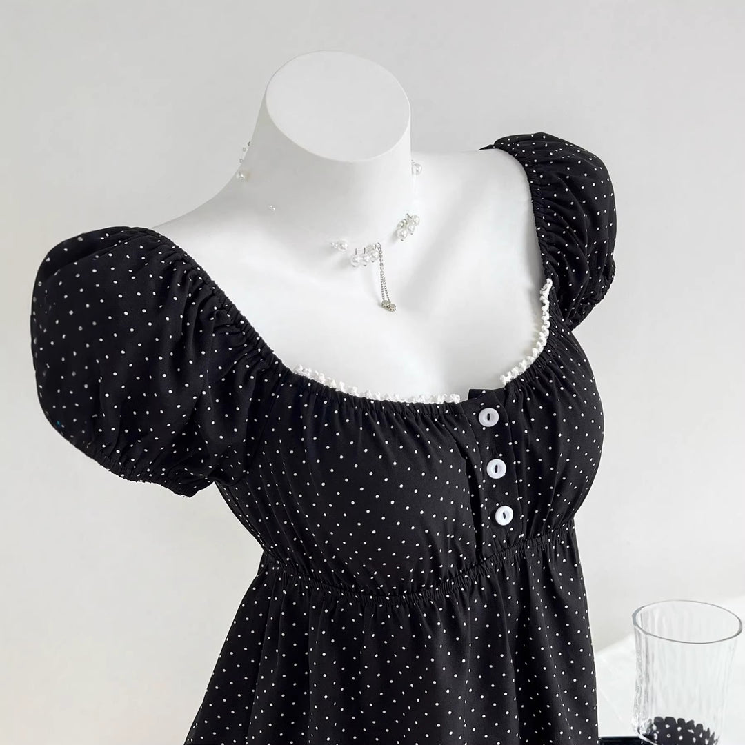 Damen Sommerkleid mit Puffärmeln und süßem Punkten EB