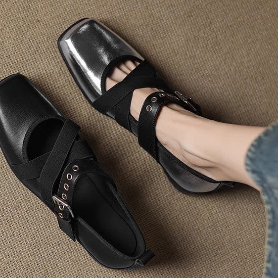 Damen Komfortable Ballerinas mit elastischen Riemen EB