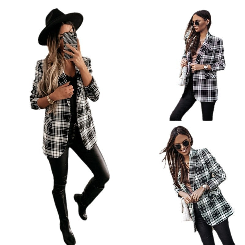 Damen Karoblazer mit tailliertem Schnitt und modischen Details EB
