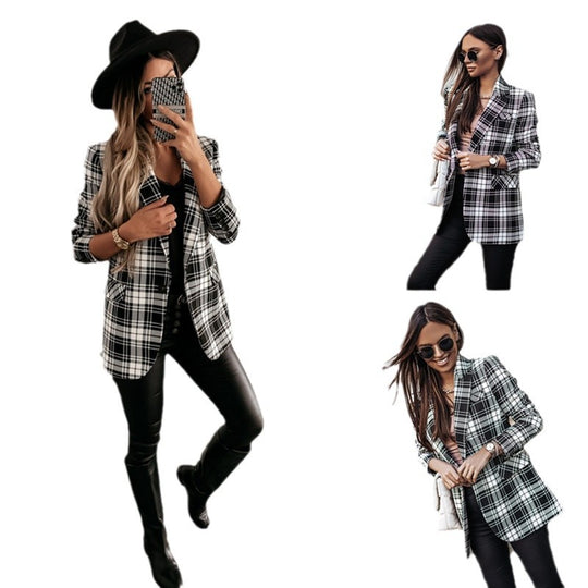 Damen Karoblazer mit tailliertem Schnitt und modischen Details EB
