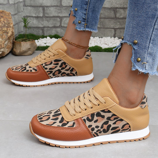 Damen sportliche Leoparden-Print Retro-Sneaker mit gepolstertem Komfortfußbett und profilierter Gummisohle EB