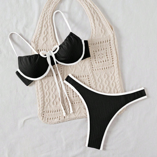 Damen Bikiniset mit feinem Wellenmuster und verstellbaren Trägern EB