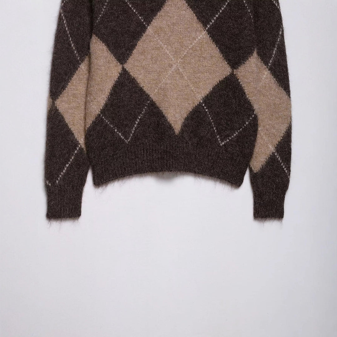 Damen lässiger Strickpullover mit modernem Rauten-Muster EB