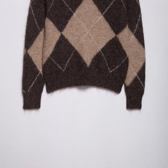 Damen lässiger Strickpullover mit modernem Rauten-Muster EB