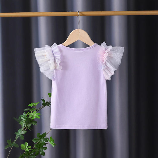 Mädchen T-Shirt mit funkelndem Schmetterlingsmotiv und Rüschendetails EB