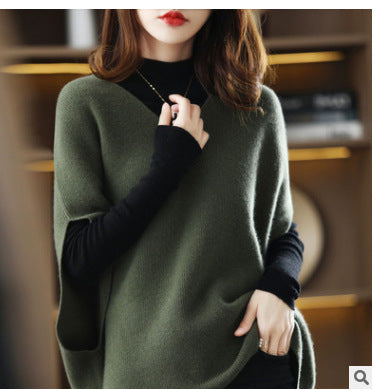 Damen Strickponcho mit V-Ausschnitt und eleganter Silhouette EB