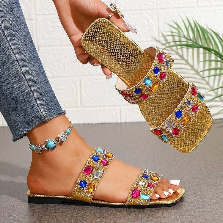 Damen elegante Flip-Flops mit funkelnden Stein-Applikationen EB