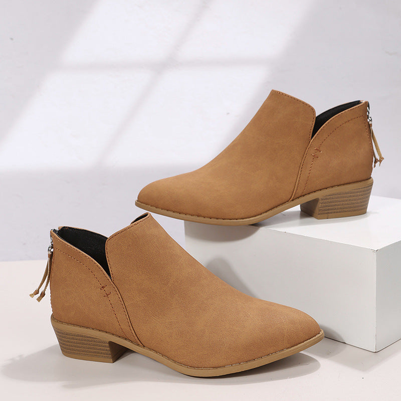 Damen nan V‑Cut Ankleboots aus softem Microvelours mit gestapeltem Blockabsatz und ergonomischem Komfortfußbett EB
