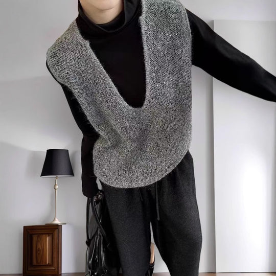 Damen Strickweste mit tiefem V-Ausschnitt und lockerem Schnitt EB