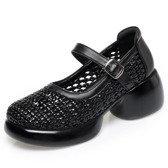 Damen Mary Jane Ballerinas mit modischem Flecht-Design und bequemer Sohle EB