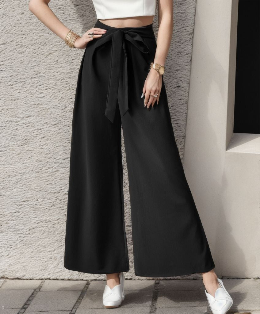 Damen Weite Palazzo-Hose mit Bindegürtel und elegantem Schnitt EB