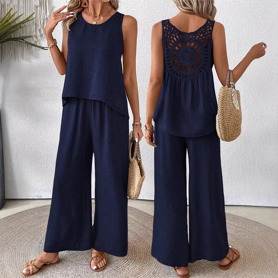 Damen luftiges Sommer-Set mit gehäkeltem Rückenteil und weitem Schnitt EB
