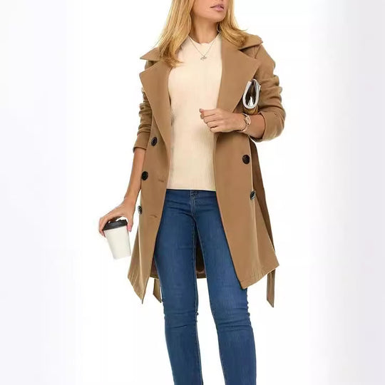 Damen Trenchcoat mit asymmetrischem Saum und breitem Kragen EB