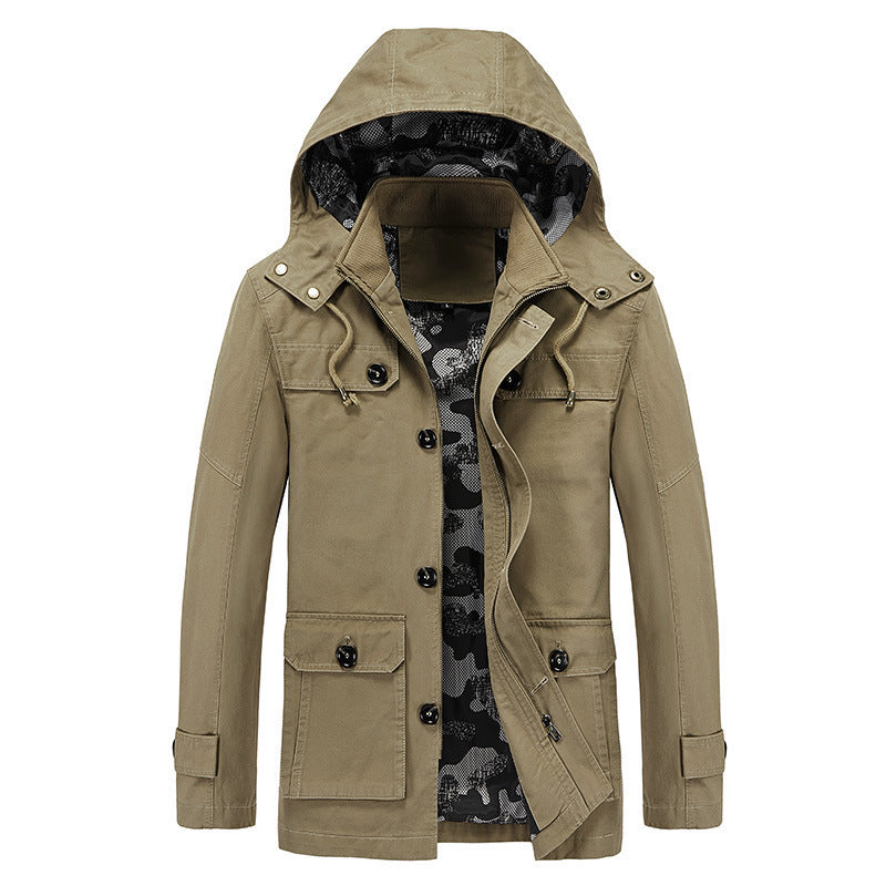 Herren Canvas-Kapuzenparka mit Tarnfutter, Utility-Taschen und verdeckter Reißverschlussleiste EB
