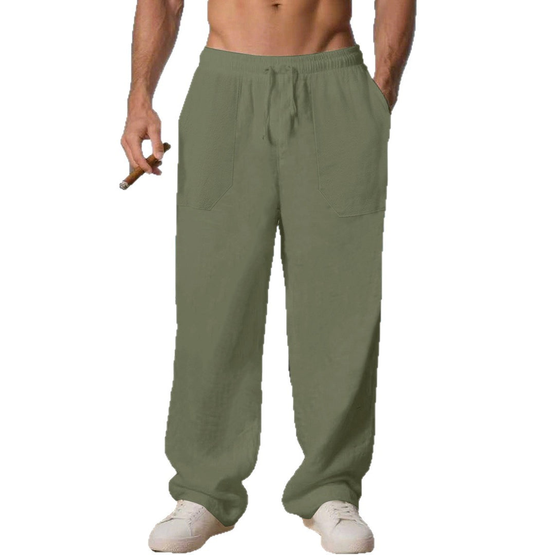 Herren nan oversized Relax-Cargohose aus Leinen-Baumwollmix mit elastischem Tunnelzugbund und großen aufgesetzten Taschen EB