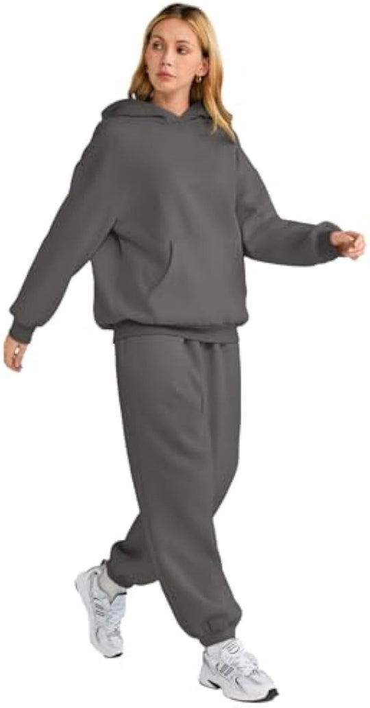 Damen Lässiges Hoodie-Jogging-Set aus French Terry mit Oversize-Kapuzenpullover und hochgeschnittener Jogginghose EB