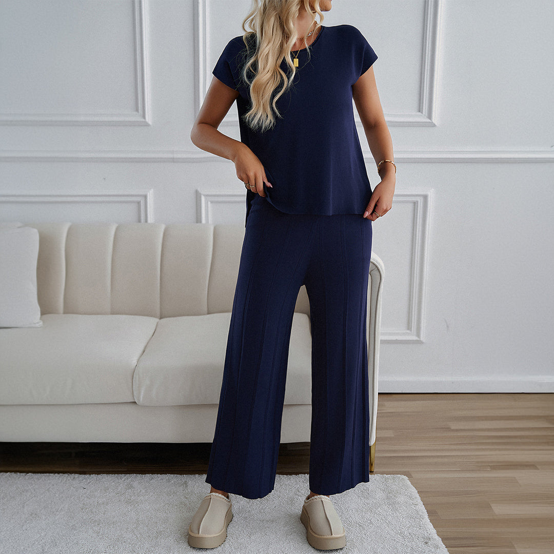 Damen Lässiges Zweiteiliges Lounge-Set mit weitem Oberteil und Palazzo-Hose EB