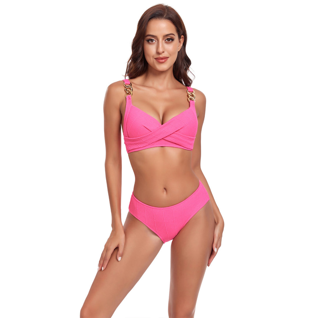 Damen Bikini-Set mit gekreuztem Oberteil und dekorativen Schnallen EB