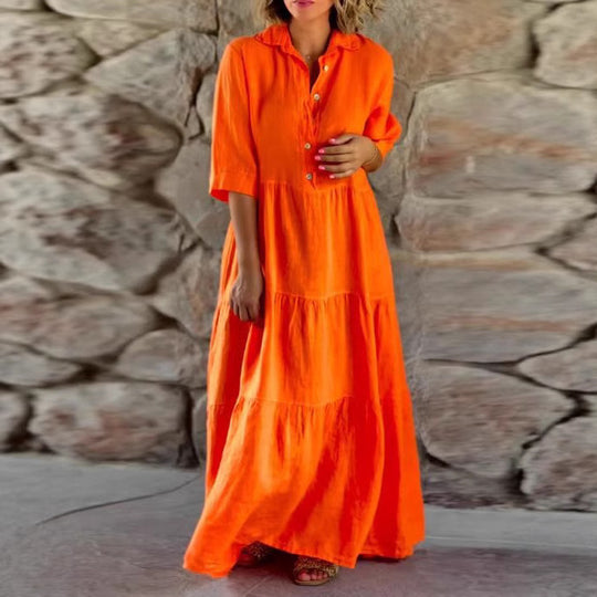 Damen Maxikleid mit Knopfleiste und lässigem Schnitt Heidi-Mode