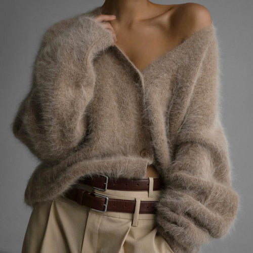 Damen Flauschiger Oversized Cardigan EB