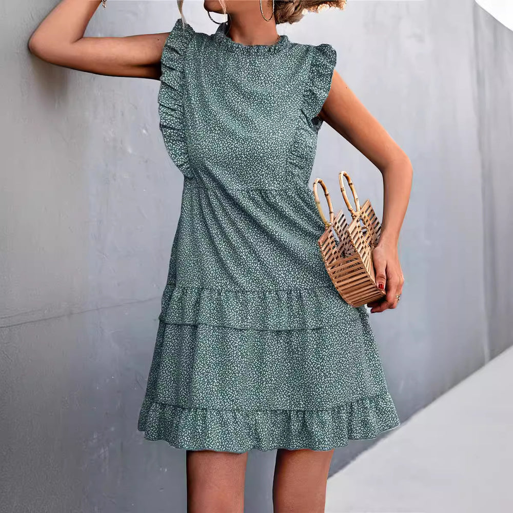 Damen luftiges Sommerkleid mit voluminösen Rüschensäumen und femininer Silhouette EB