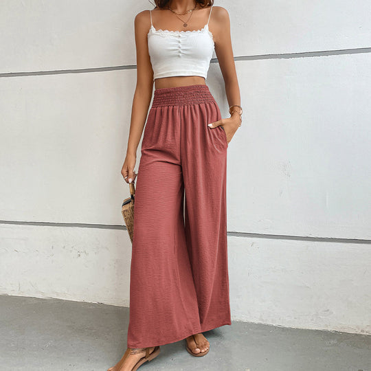 Damen Palazzo-Hose mit hohem, elastischem Rüschenbund und Eingrifftaschen EB