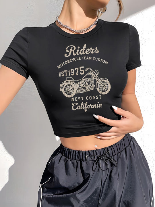 Damen Crop-T-Shirt mit verspieltem Kirschmotiv und elegantem Schleifenprint EB