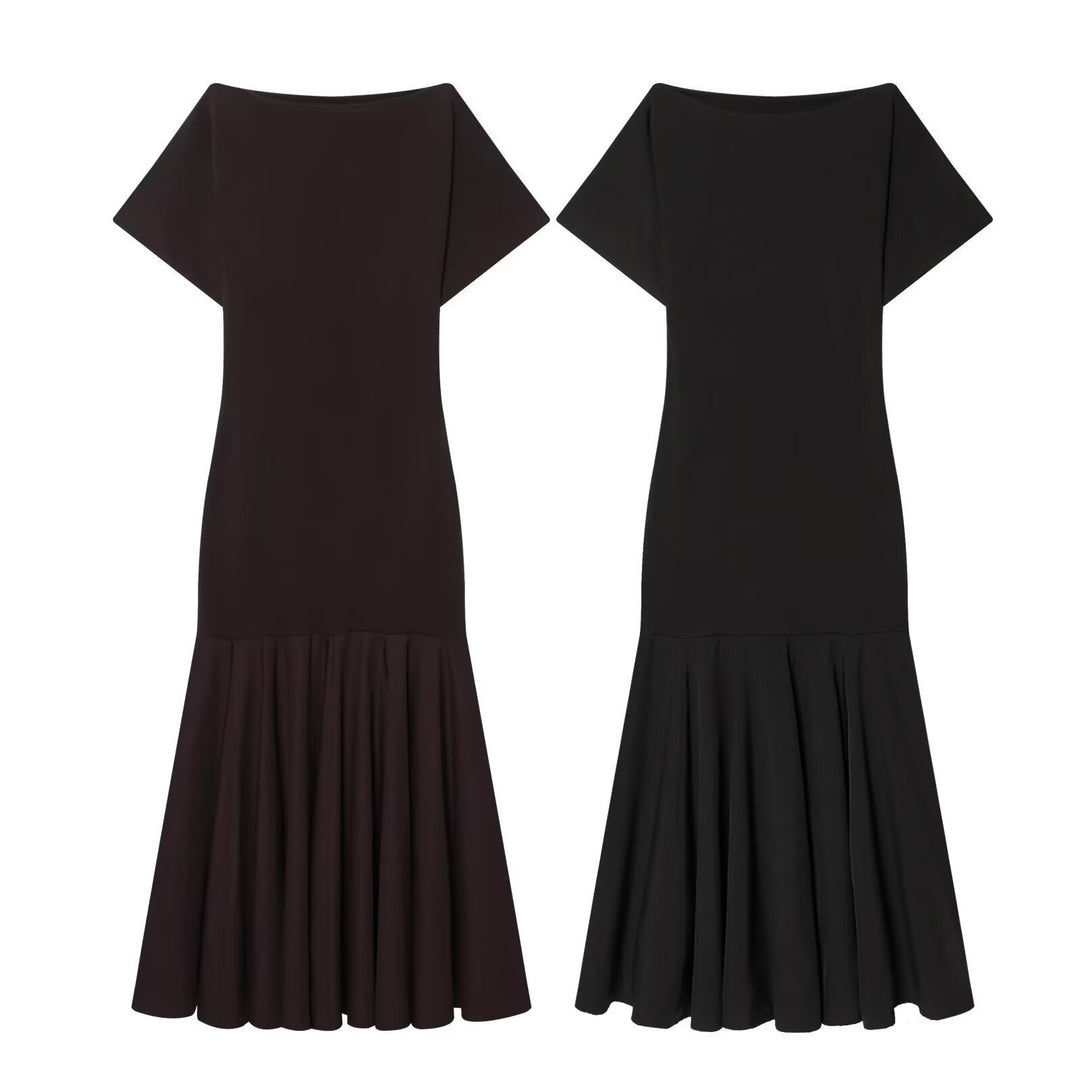 Damen Elegantes Maxikleid mit schwingendem Rock und asymmetrischem Ausschnitt EB