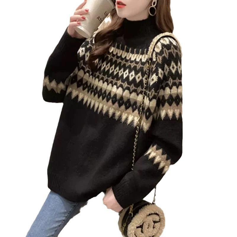 Damen Modischer Pullover mit geometrischem Fair-Isle-Muster EB