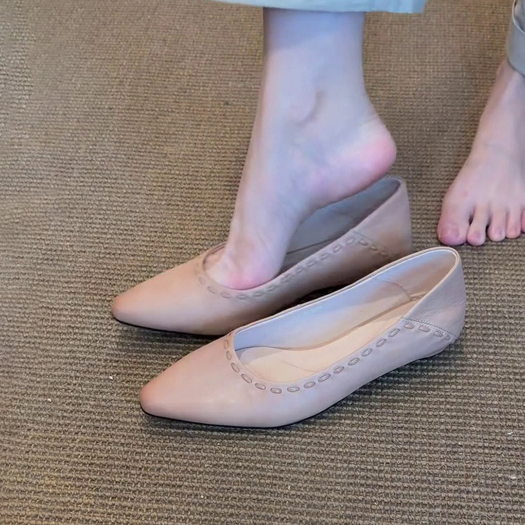Damen elegante Ballerinas mit hochwertiger Lederoberfläche und modischem Lochmuster EB