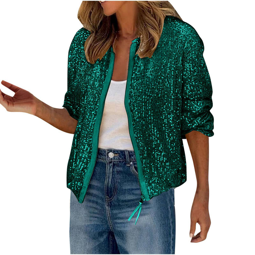 Damen Glitzernde Bomberjacke mit Reißverschluss EB