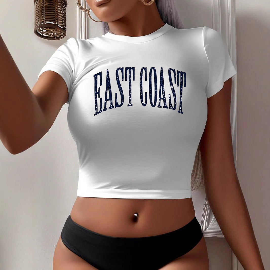 Damen Crop-T-Shirt mit kreativem Schriftzug EB