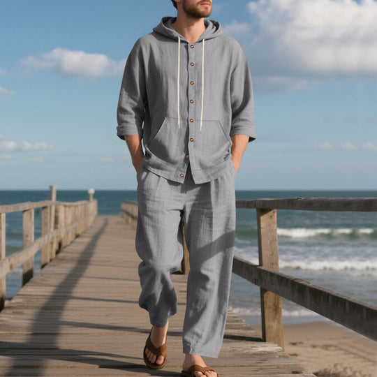 Herren bequeme Freizeit-Hose und Kapuzenjacke Set EB