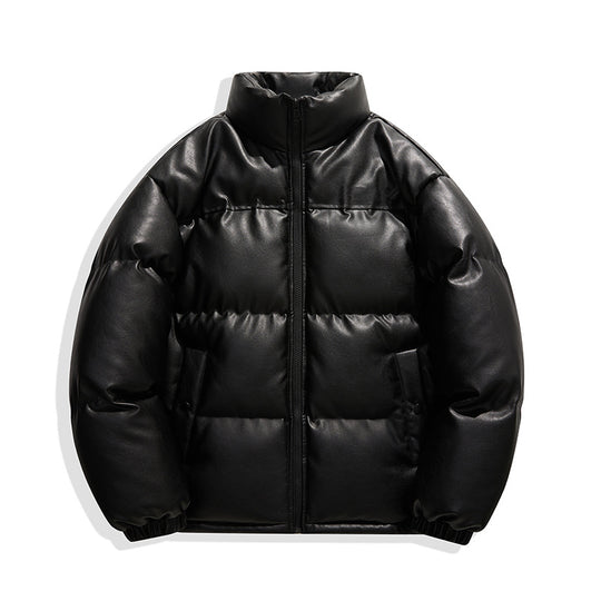Unisex gesteppte Isolationsjacke mit Kunstleder-Schulterbesatz und hohem Stehkragen EB